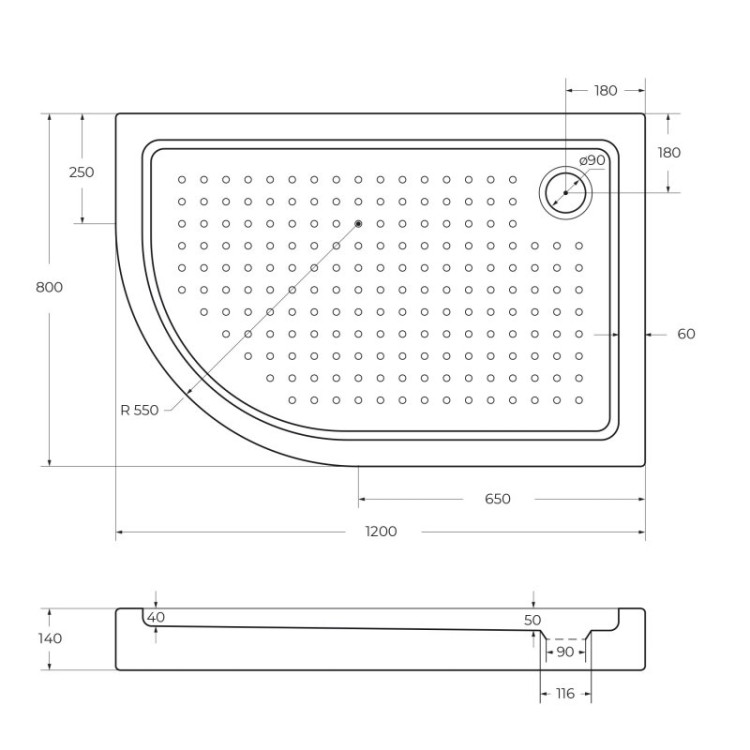 АКРИЛОВЫЙ ПОДДОН TRAY-A-RH-15-W Cezares CZR-01-90