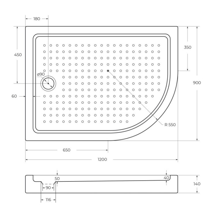 АКРИЛОВЫЙ ПОДДОН TRAY-A-RH-15-W Cezares CZR-01-90