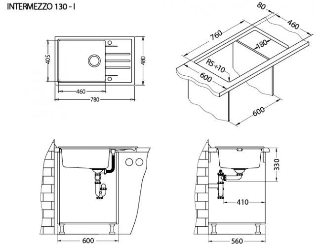 Мойка INTERMEZZO 130 GRANITAL BEIGE- G55 780X480X200 1X  в компл.с сифоном 1117292,