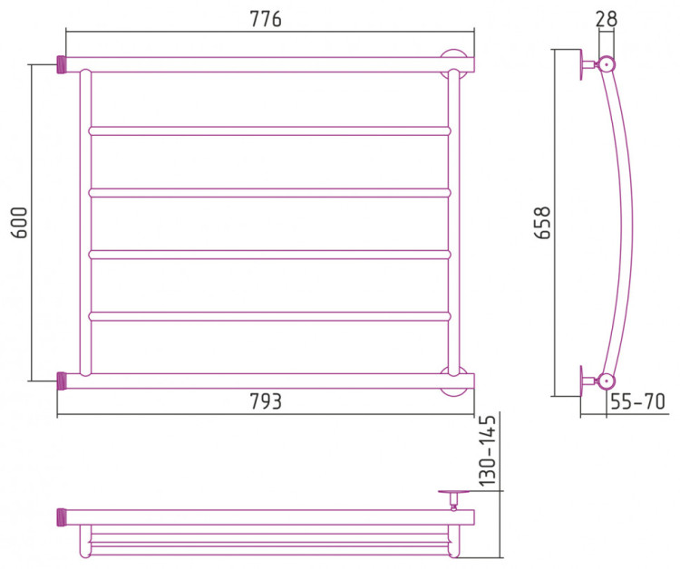 Полотенцесушитель водяной Стилье Минор 0602 600х800 (4) Г Без покрытия