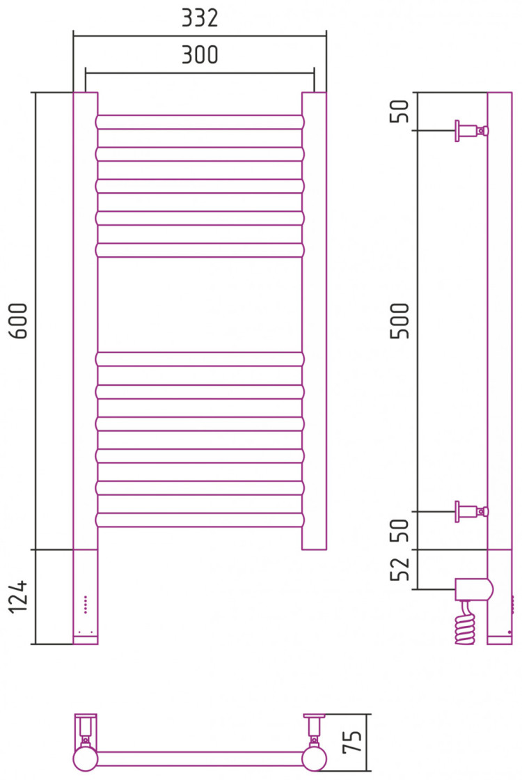 Полотенцесушитель электрический Сунержа Богема 3.0 прямая 600х300 МЭМ левый Белый