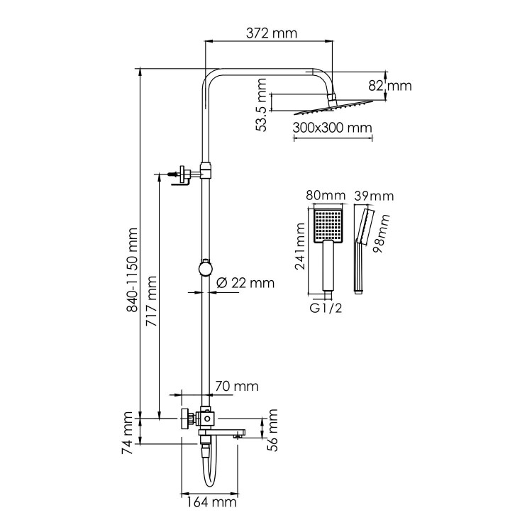 WasserKRAFT A199.118.141.087.CH Thermo Душевой комплект с термостатическим смесителем