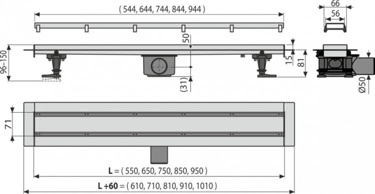 Водоотводящий желоб Alcadrain APZ13-DOUBLE9 Fit and Go