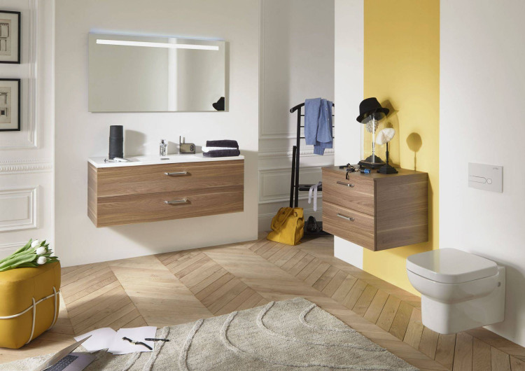 Мебель для раковины-столешницы 120 см, изогнутые ручки, белый, блестящий Jacob Delafon VOX EB2071-R1-N18