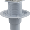 Сливной трап 105×105/50/75 мм прямой сток, решетка из нержавеющей стали, гидрозатвор мокрый Alcadrain APV2311