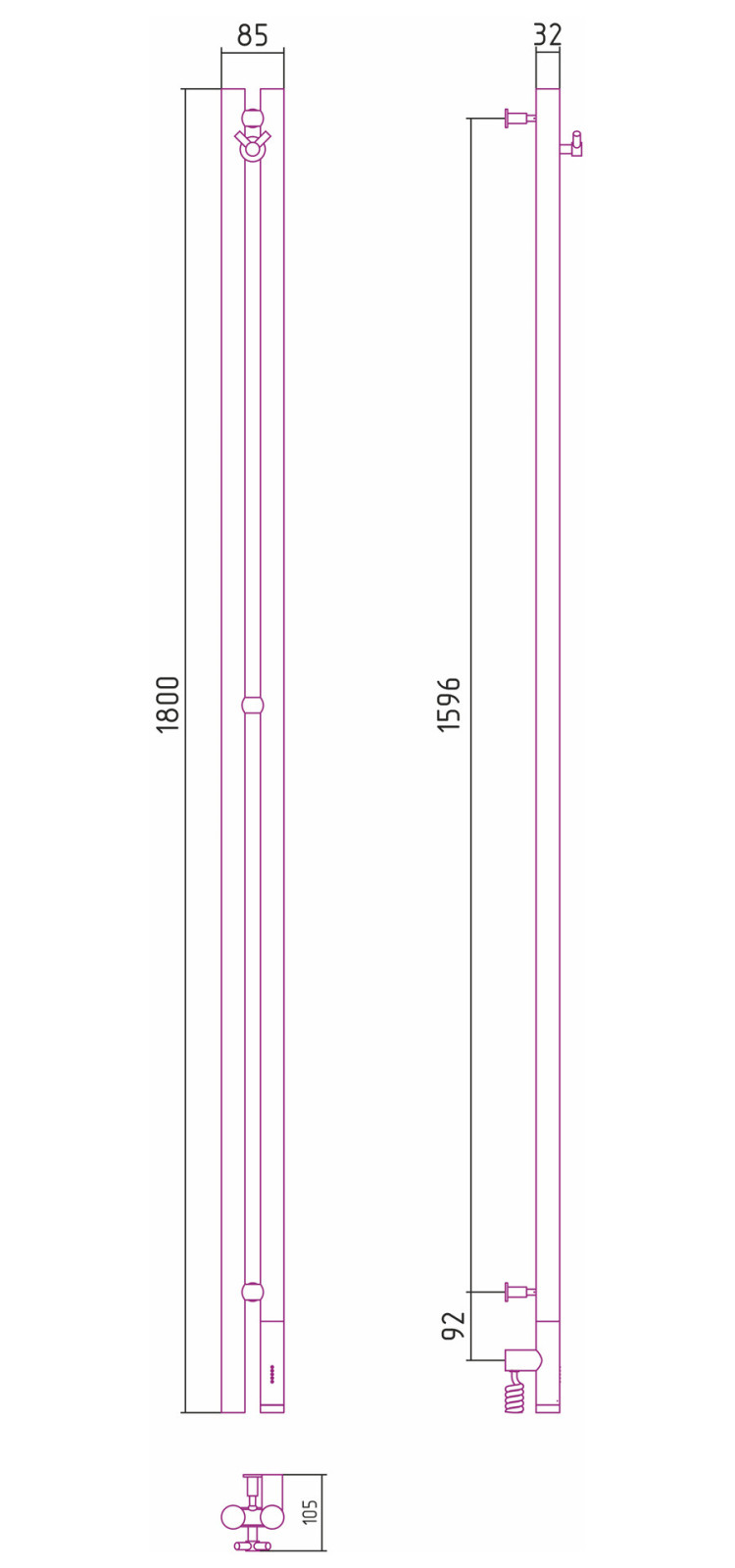Полотенцесушитель электрический Сунержа Нюанс 3.0 1800 правый Матовый чёрный