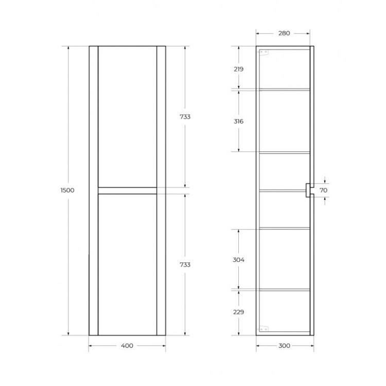Шкаф подвесной с двумя распашными дверцами с доводчиками, универсальный 400x300x1500 Cezares RELAX-1500-2A-SO-GM