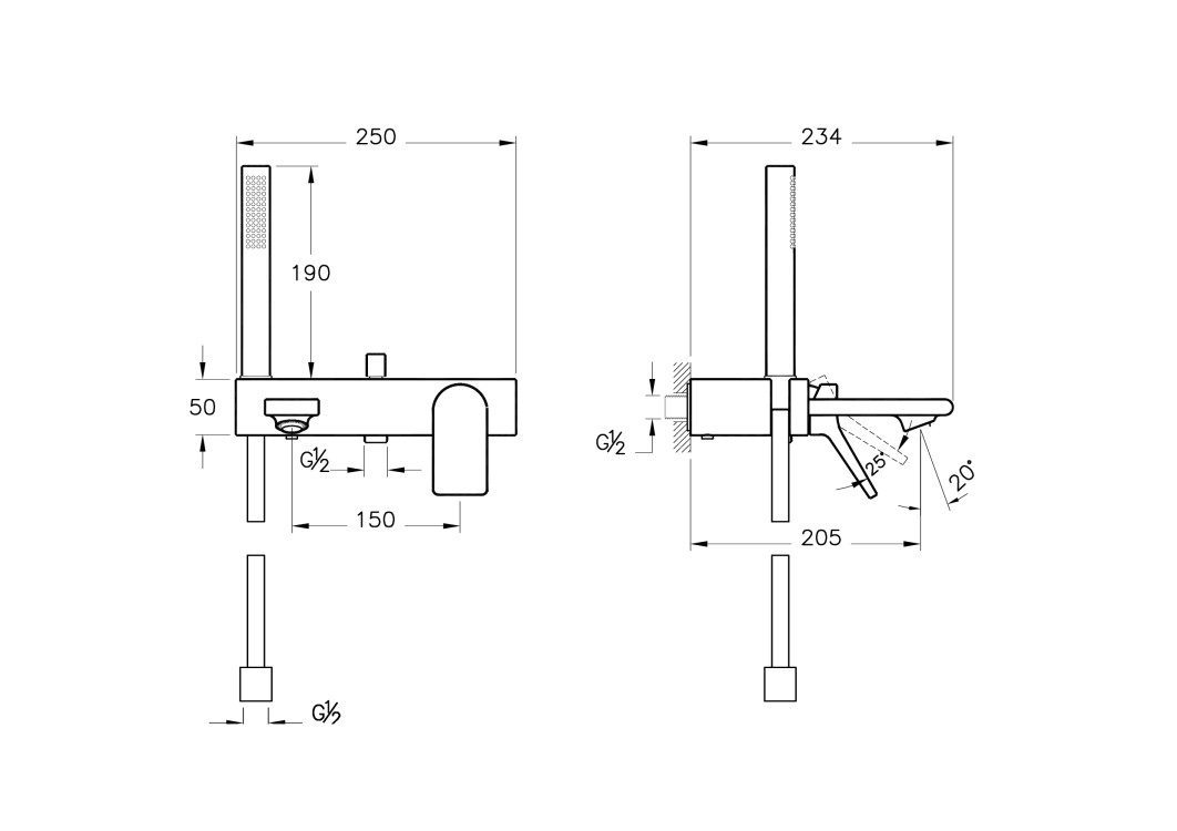 Смеситель Memoria ванны/душа с лейкой для душа в комплекте, цвет хром