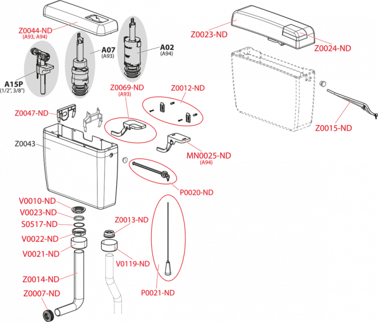 Универсальный бачок для унитаза ALCA UNI Старт/Стоп Alcadrain A94-3/8
