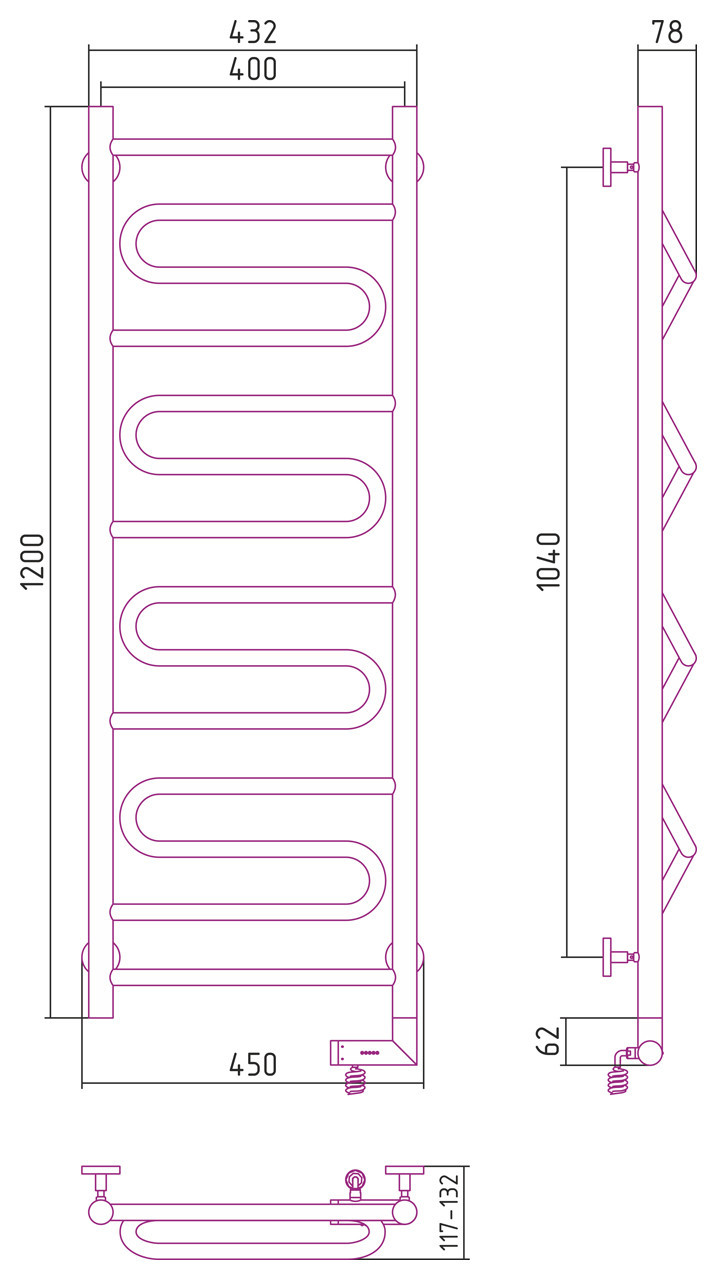 Полотенцесушитель электрический Сунержа Элегия 2.0 1200х400 МЭМ правый Без покрытия