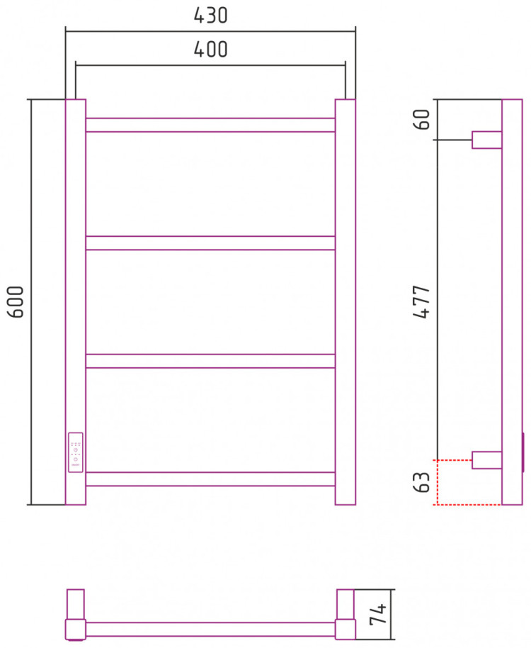 Полотенцесушитель электрический Стилье Формат 26 600х400 левый Матовый белый