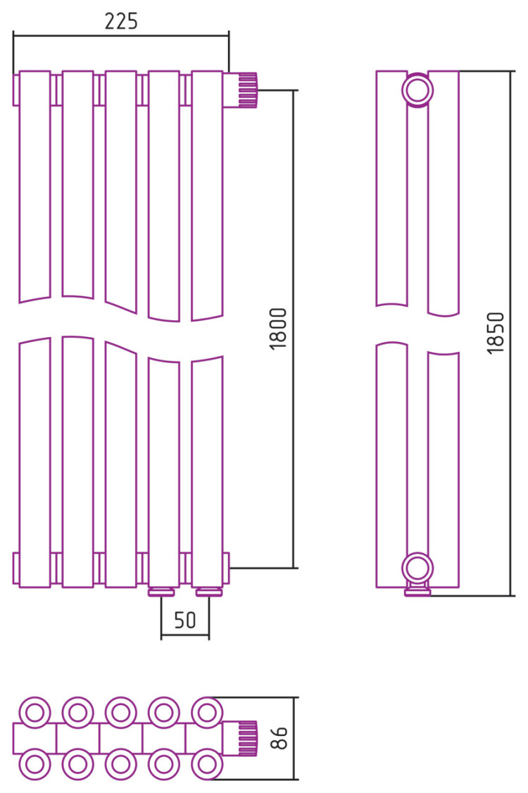 Отопительный радиатор Сунержа Эстет-00 EU50 1800х225 5 секций Состаренная латунь