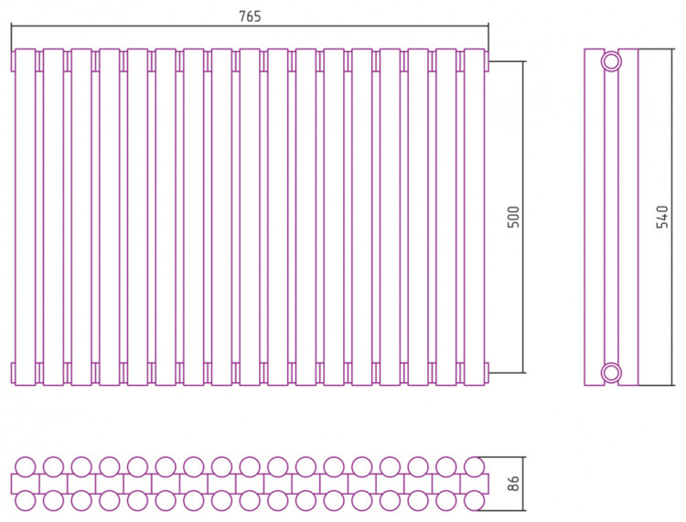 Отопительный радиатор Сунержа Эстет-11 500х765 17 секций Без покрытия