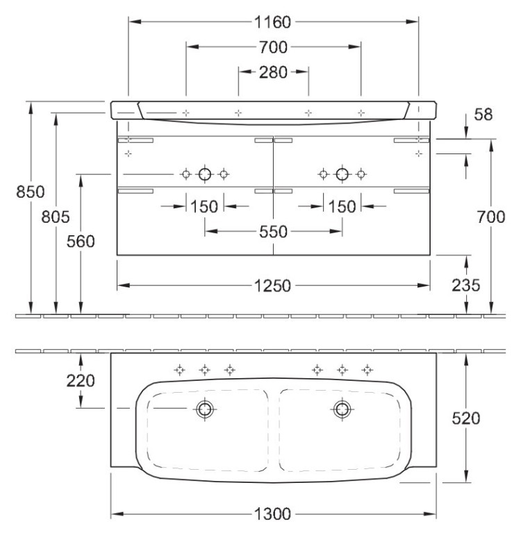 Тумба под раковину Villeroy&Boch Sentique 130 подвесная