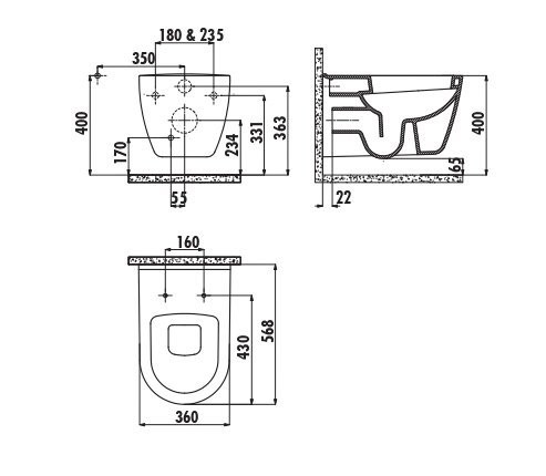 CREAVIT Унитаз подвесной с биде