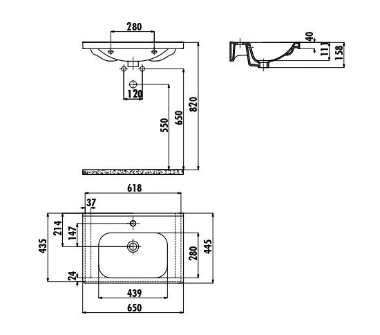 CREAVIT Раковина DP120 мебельная (120см)