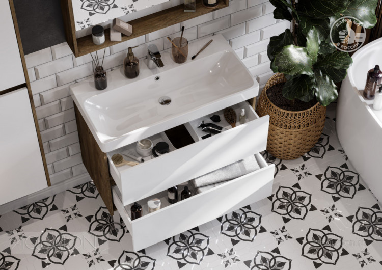 Тумба под раковину AQUATON Сканди 90 белая, дуб рустикальный 1A251901SDZ90