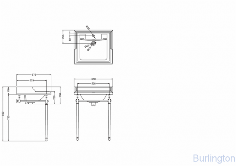 Классическая чёрная раковина на 1, 2 или 3 отверстия с хромированным подстольем