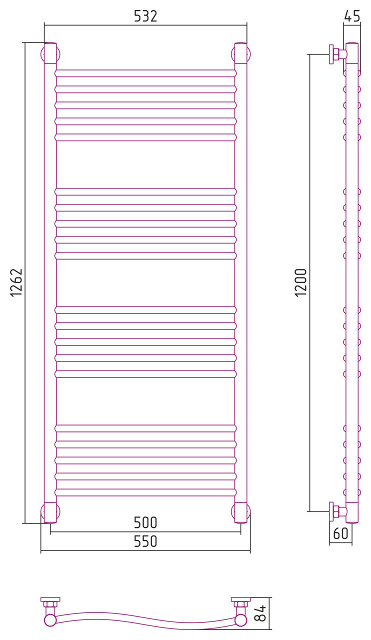 Полотенцесушитель водяной Сунержа Флюид+ 1200х500 Белый