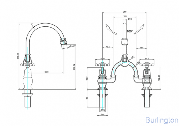 Смеситель для раковины на 2 отверстия с изогнутым изливом, с кнопкой Click-Clack [BI27 + W11]