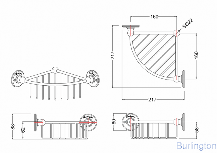 Угловая полка-решетка, глубокая [A22 GOL]