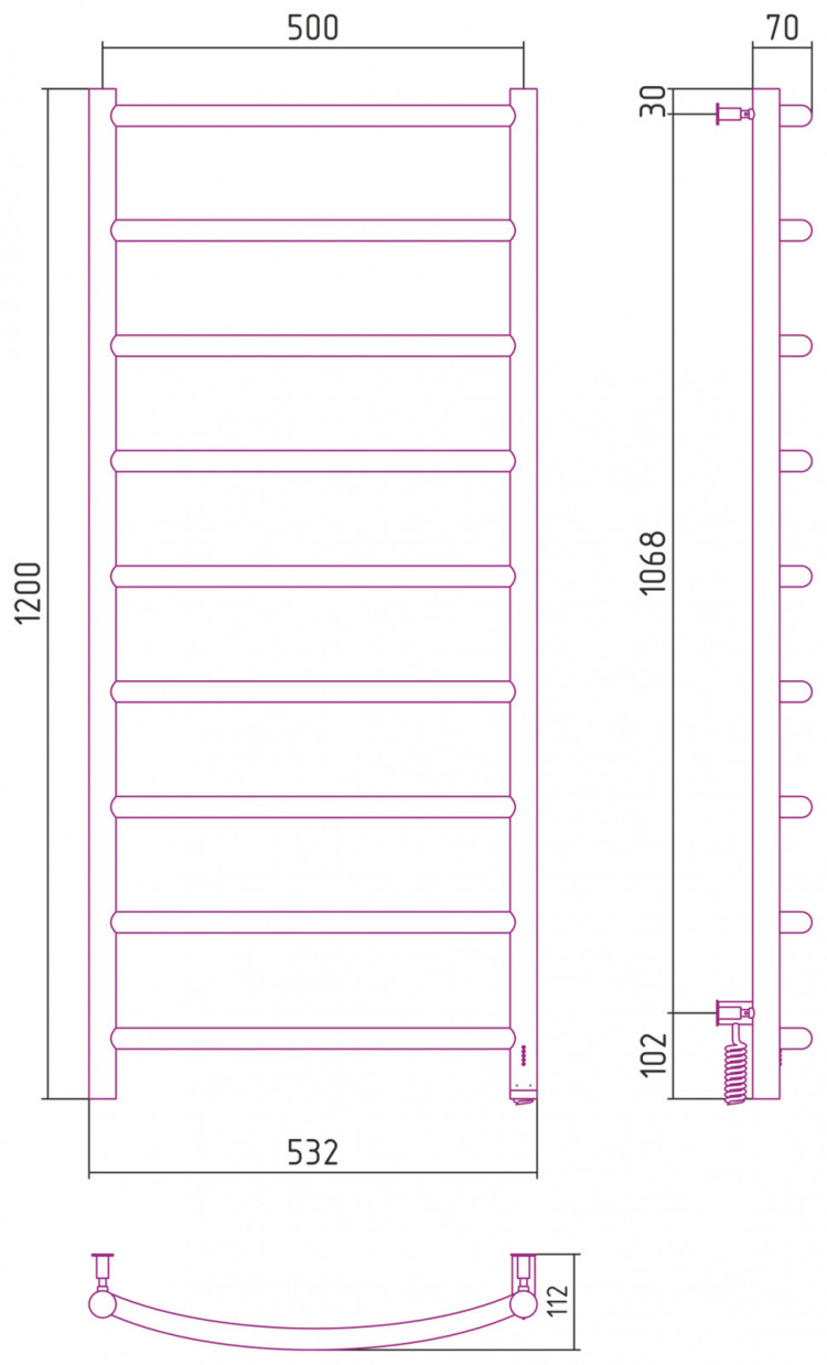 Полотенцесушитель электрический Сунержа Галант 4.0 1200х500 МЭМ правый Тёмный титан муар