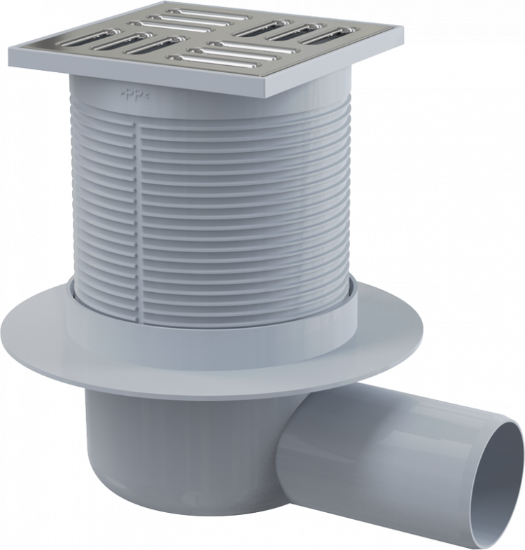 Сливной трап 105×105/50 мм боковой сток, решетка из нержавеющей стали, гидрозатвор комбинированный SMART Alcadrain APV31