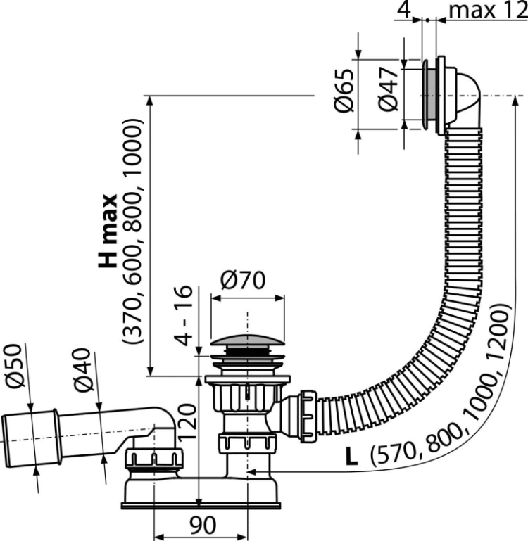 Сифон для ванны CLICK/CLACK, металл Alcadrain A505CKM