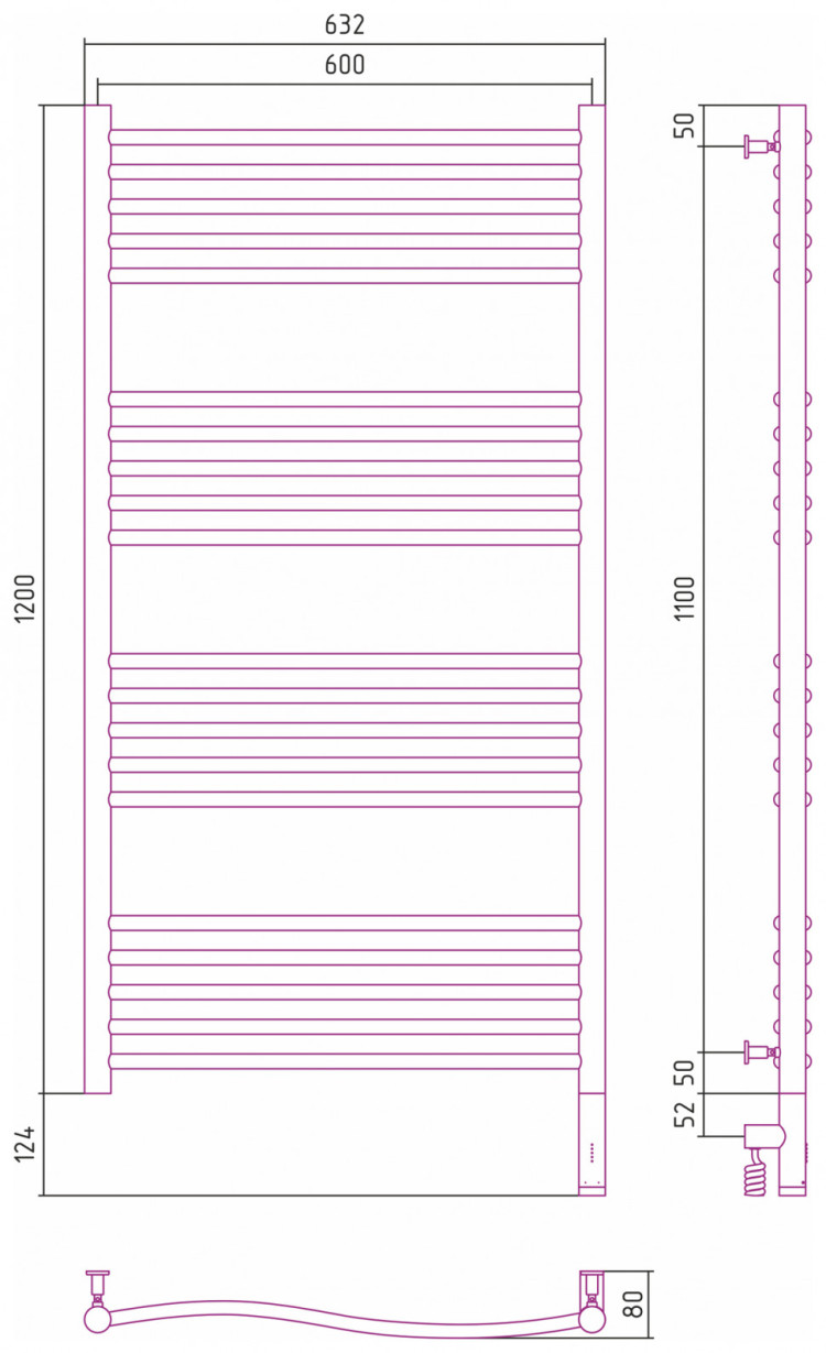 Полотенцесушитель электрический Сунержа Флюид 3.0 1200х600 МЭМ правый Без покрытия