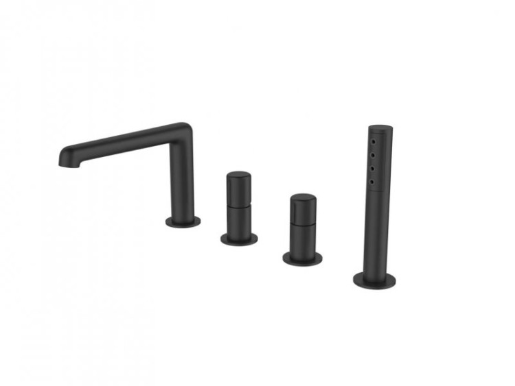 Смеситель на борт ванны с ручным выдвижным душем Cezares UNO-BVD4-NERO