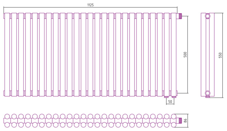 Отопительный радиатор Сунержа Эстет-11 EU50 500х1125 25 секций Матовый белый