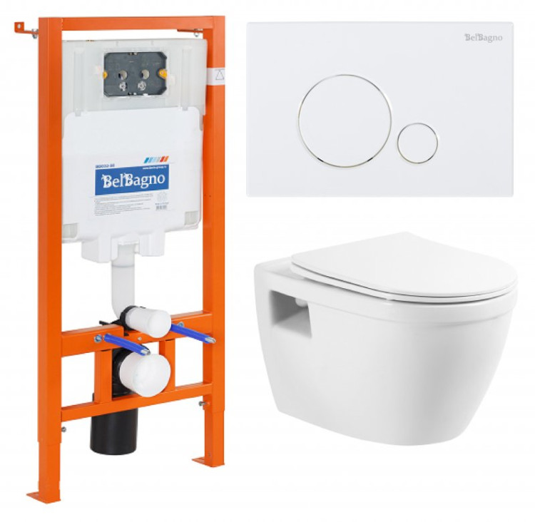 Унитаз подвесной с сиденьем BelBagno LOTO + Система инсталляции для унитазов с кнопкой смыва BB018-GV-BIANCO Cezares BB070CHR/SC/BB002-80/BB018-GV-BIANCO