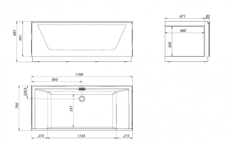 Ванна отдельностоящая 1Marka NEO 170*75 1 стекло (матовое серое)