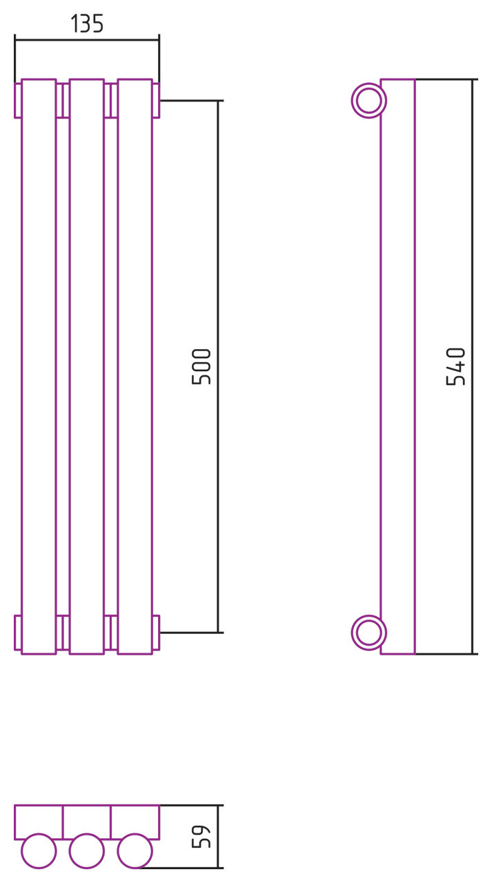 Отопительный радиатор Сунержа Эстет-1 500х135 3 секции Матовый чёрный