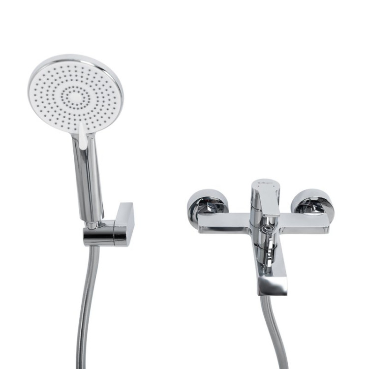 Смеситель для ванны и душа в комплекте с ручным душем, шлангом и держателем Cezares AURORA-VASM-CRM