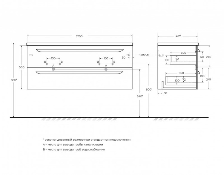 Керамическая раковина с двумя чашами Cezares CZR-8095-120-2