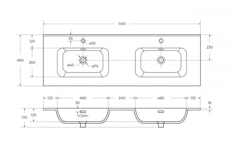 Керамическая раковина с двумя чашами Cezares CZR-8095-120-2