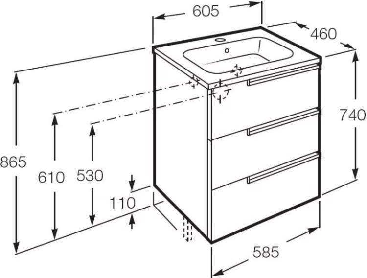Тумба под раковину Roca Victoria Nord Black Edition 60 подвесная 3 ящика
