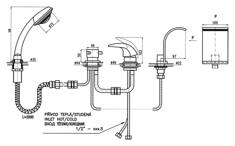 Смеситель на борт ванны Rav Slezak Dunaj D467.5PZ