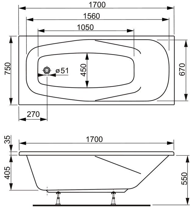 Акриловая ванна Vagnerplast Aronia 170x75