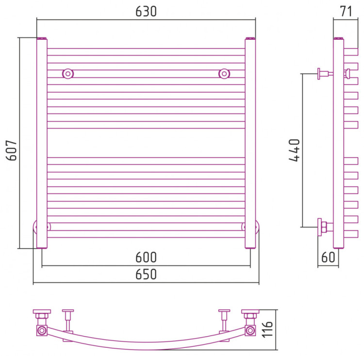 Полотенцесушитель водяной Сунержа Аркус 600х600 Матовый чёрный
