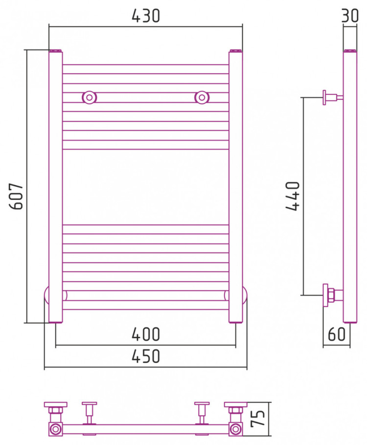 Полотенцесушитель водяной Сунержа Модус 600х400 Матовый белый