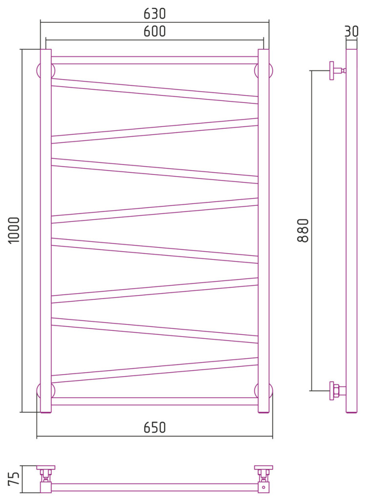 Полотенцесушитель водяной Сунержа Сирокко 1000х600 Без покрытия