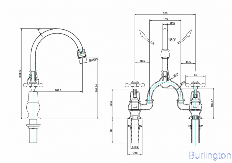 Смеситель для раковины на 2 отверстия с изогнутым изливом, с кнопкой Click-Clack [CL27 + W11]