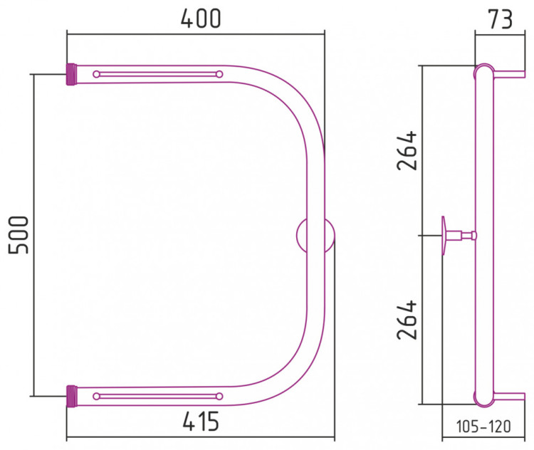 Полотенцесушитель водяной Стилье П-образный 2 полки 500х400 резьба-сгон 1