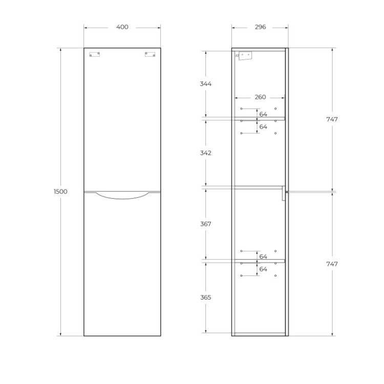 Шкаф подвесной, с двумя распашными дверцами с доводчиками, две полки внутри, левосторонний BelBagno FLY-MARINO-1500-2A-SC-BO-P-L
