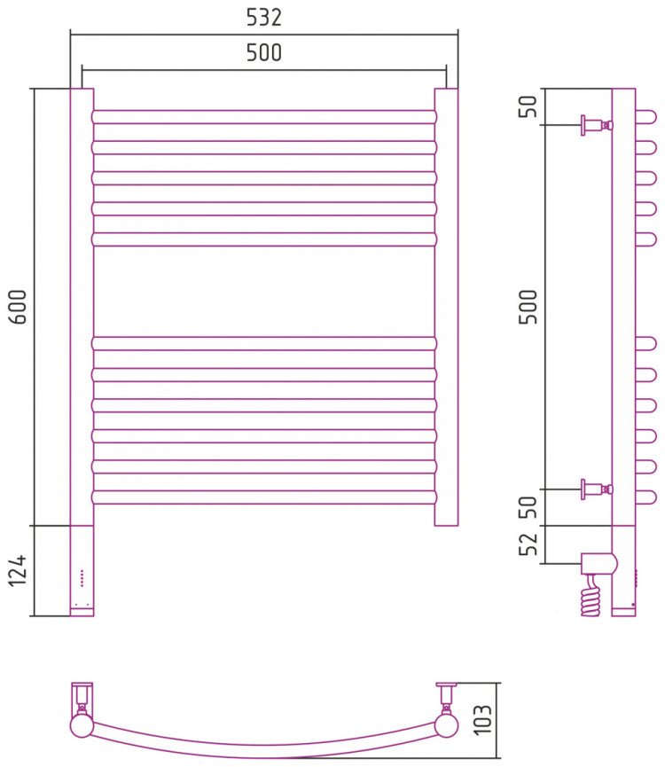 Полотенцесушитель электрический Сунержа Богема 3.0 выгнутая 600х500 МЭМ левый Состаренная бронза