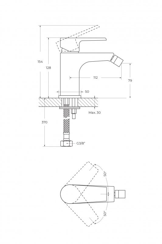 Смеситель для биде однорычажный, с донным клапаном Cezares NAUTIC-BS1-SS