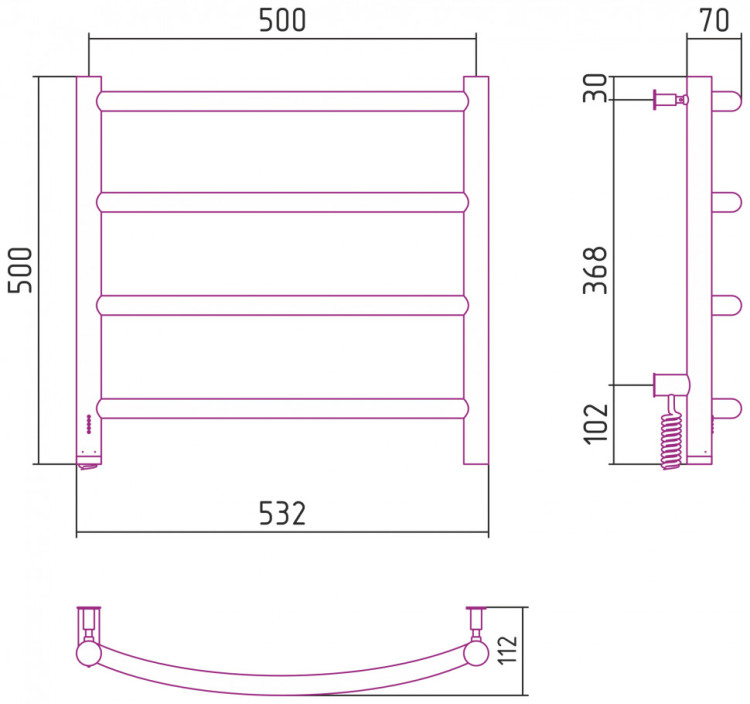Полотенцесушитель электрический Сунержа Галант 4.0 500х500 МЭМ левый Без покрытия