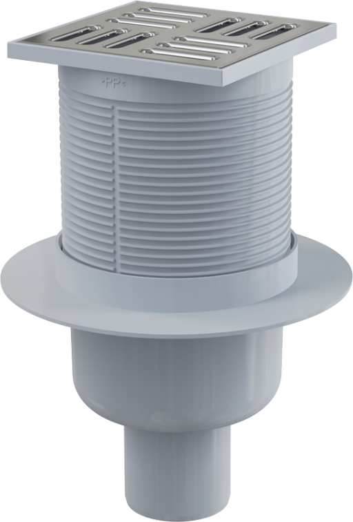 Сливной трап 105×105/50 мм прямой сток, решетка из нержавеющей стали, гидрозатвор комбинированный SMART Alcadrain APV32